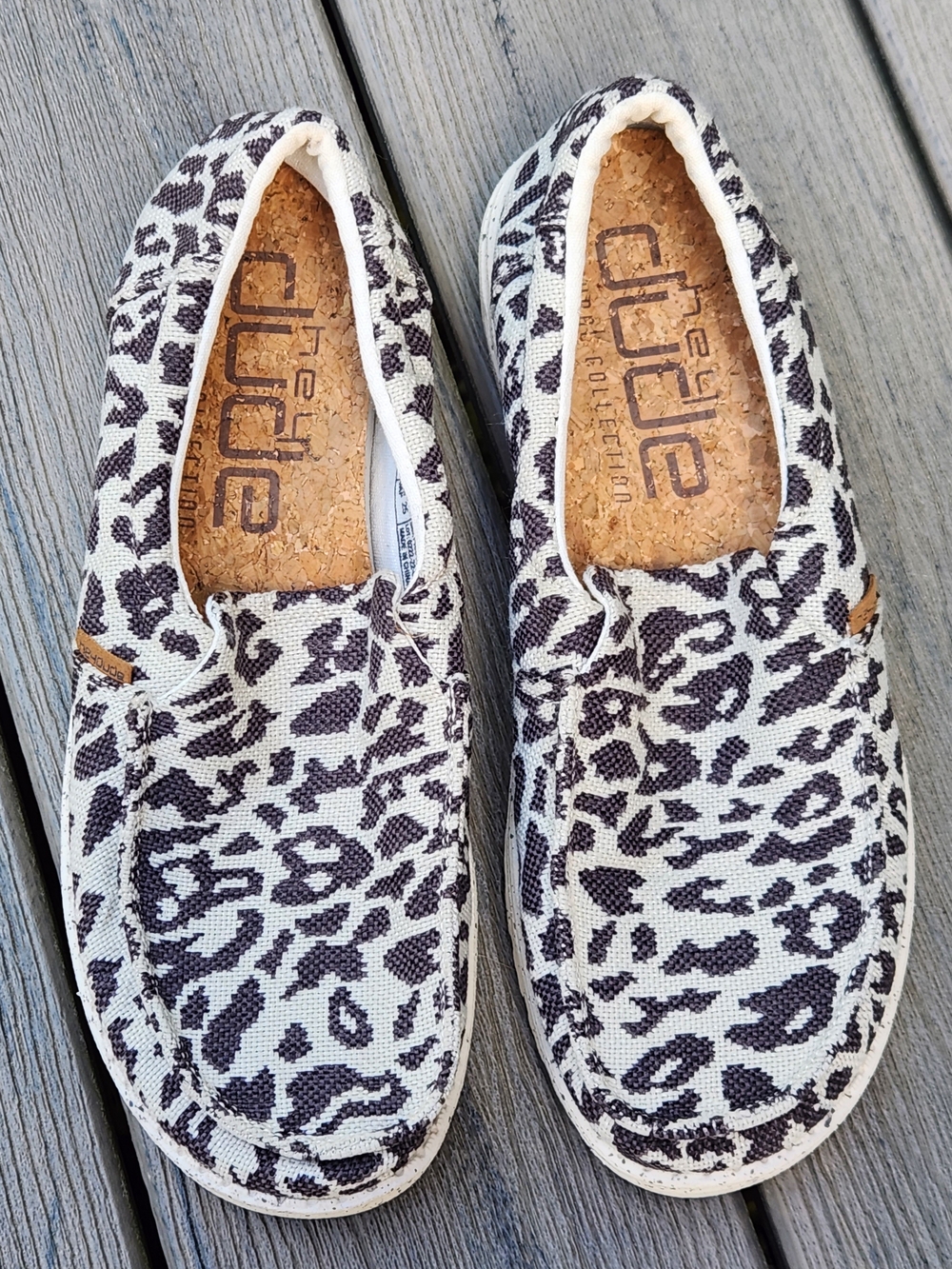 Hey Dude Women’s Leopard-Print Slip-On Moccasins in White and Black